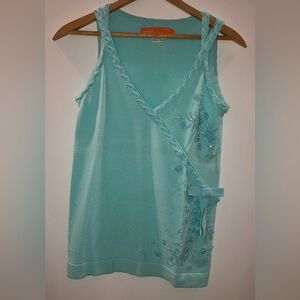Cynthia Steffe Aqua Blue Tank Top With braided embellishments and beading